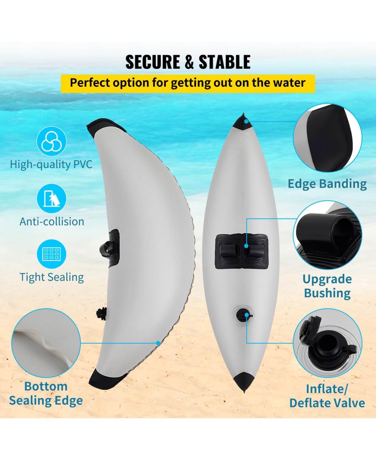 Sevorley Kayak Outrigger Stabilizers, 2-Pack Pvc Inflatable Float Kit with Sidekick Arms