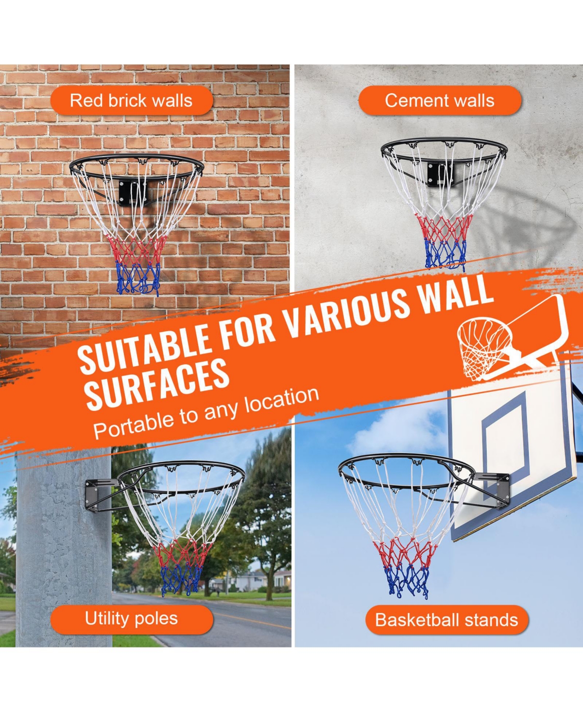 Sevorley 18-Inch Flex Basketball Rim, Heavy-Duty Steel Breakaway Goal with Double Spring and Net