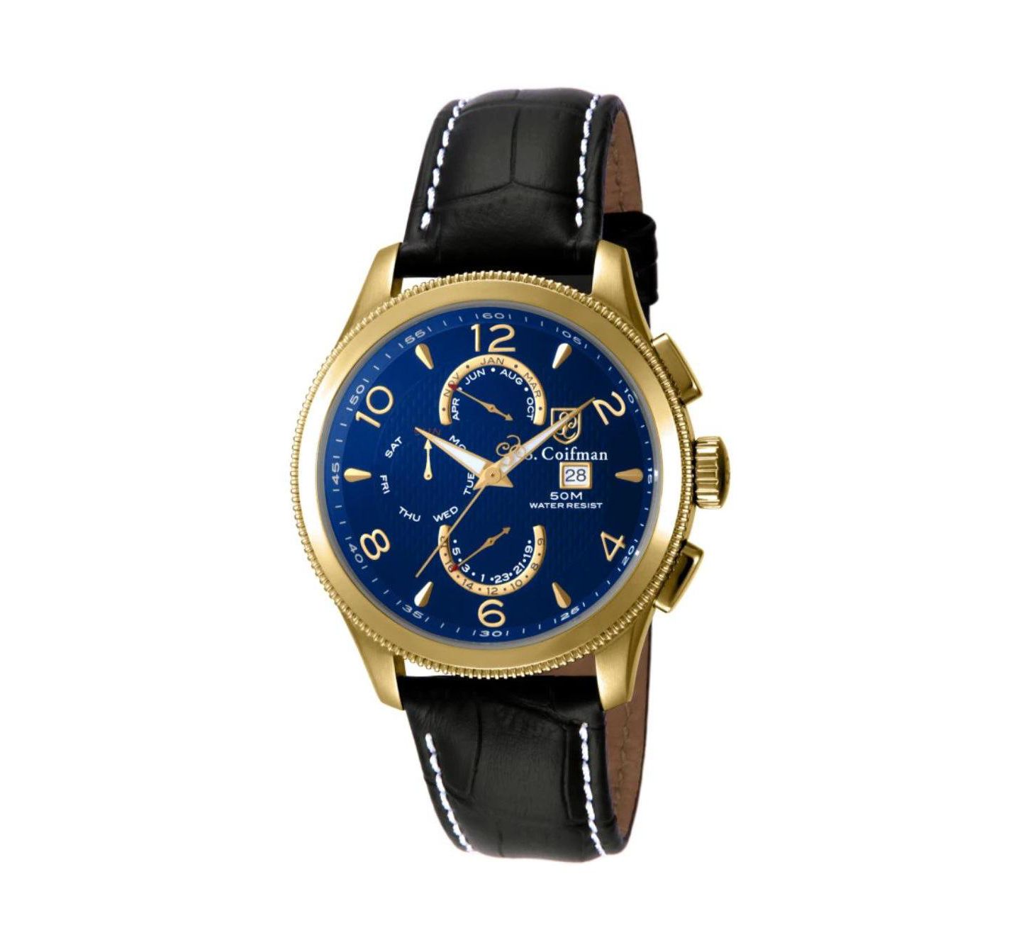 Мужские часы Invicta S.Coifman Heritage Chronograph Dial Leather Strap Watch, цвет: Чёрный — фото 1