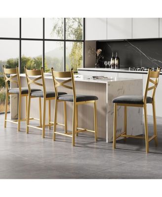 Set of 4 Bar Stools, 26" Counter Height Bar Chairs with Back, Thick Padded Seat, Upholstered for Kitchen Island or Dining Room
