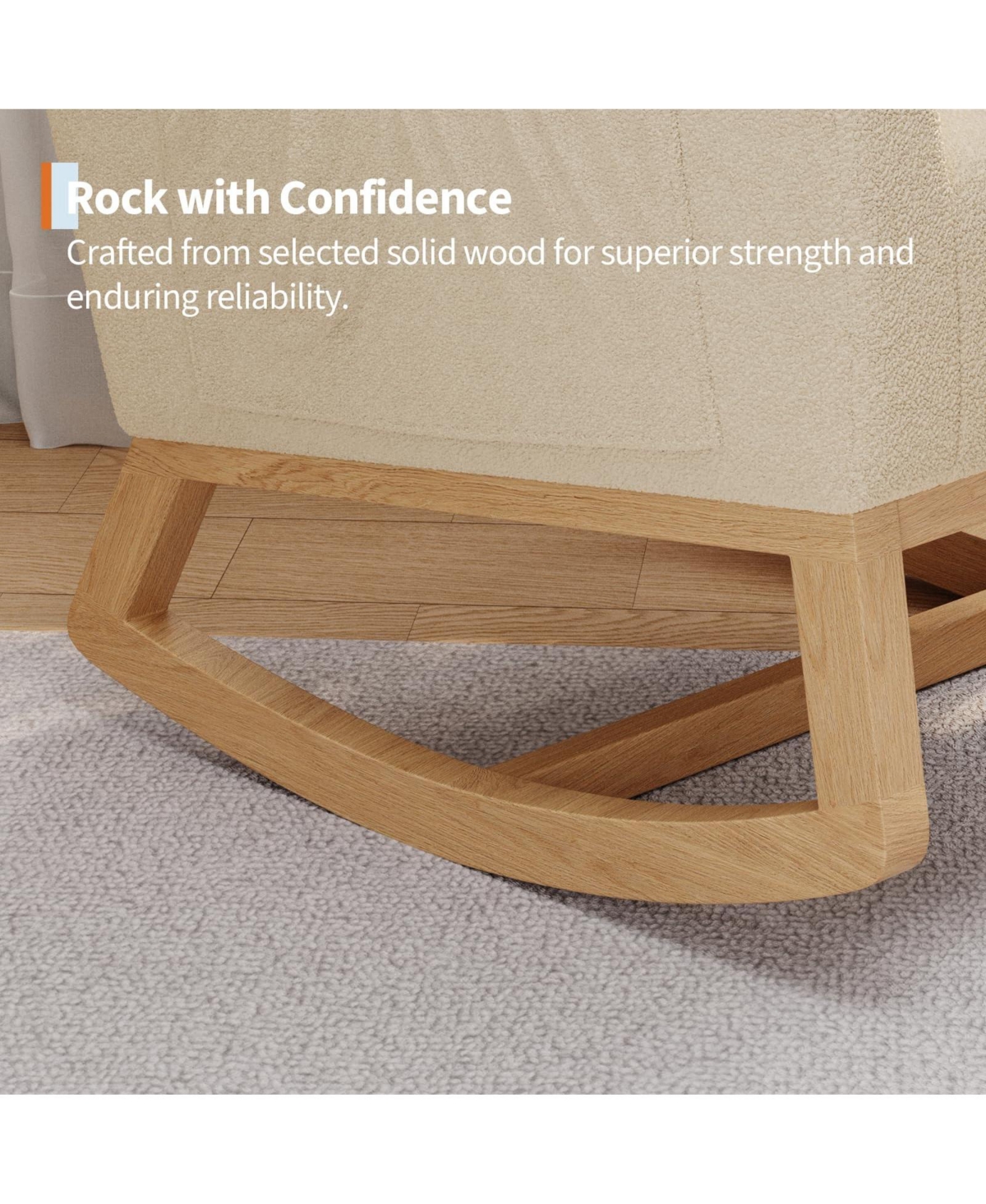 homfan Nursery Rocking Chair Modern Ergonomic High Back with Adjustable Footrest Soft Fleece Upholstered Sturdy Wooden Legs Glider Armchair
