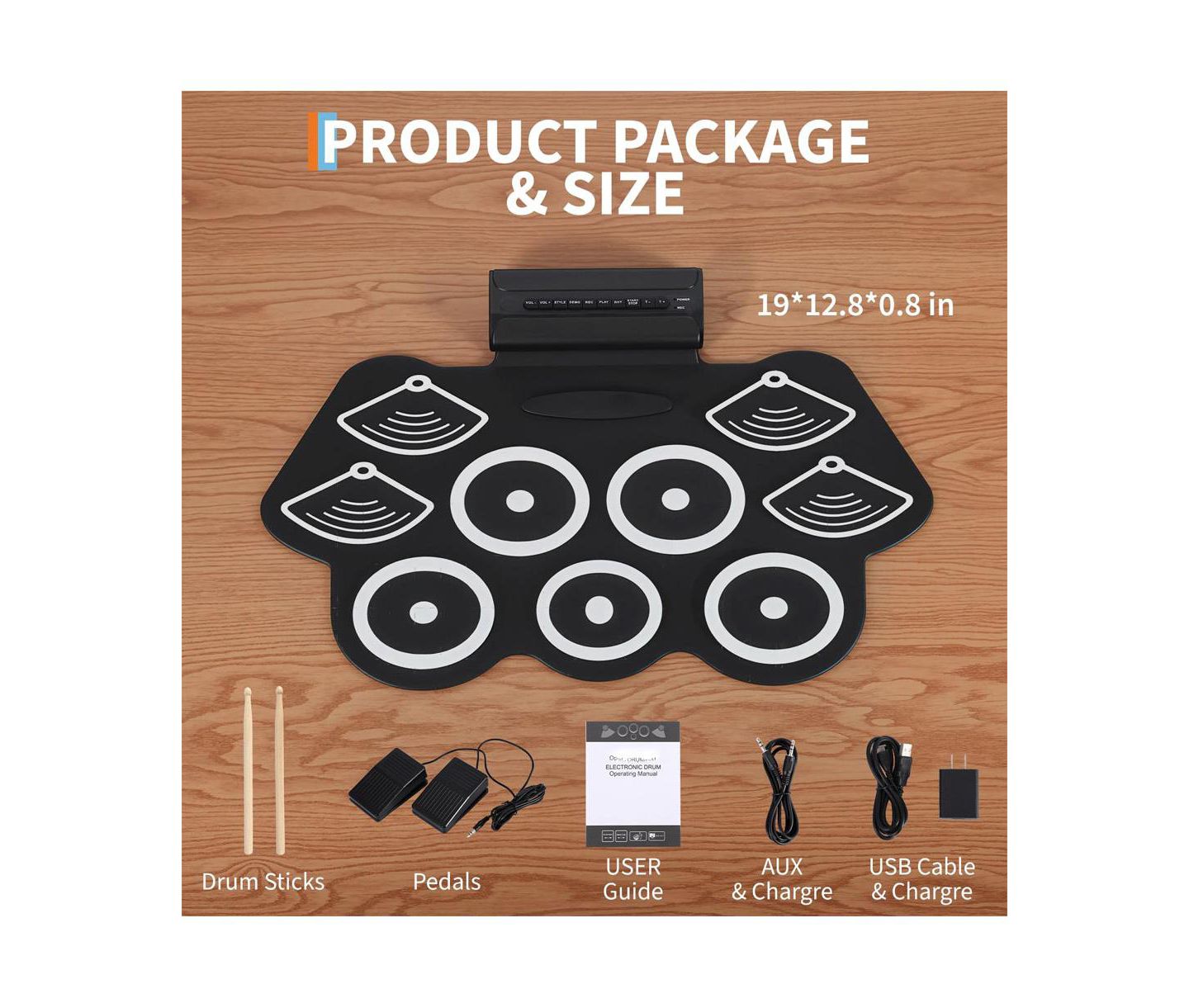 Детские игрушки homfan Roll-Up Electronic Drum Kit Bluetooth MIDI 9-Pad, Ages 10+ — фото 4
