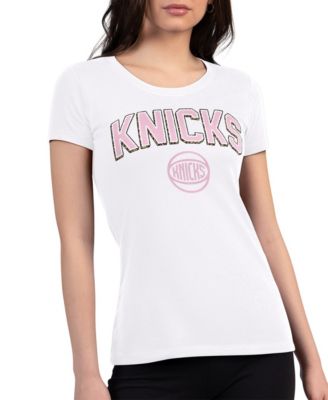 Women's White New York Knicks Pink Leopard Super-Slim Lightweight T-Shirt