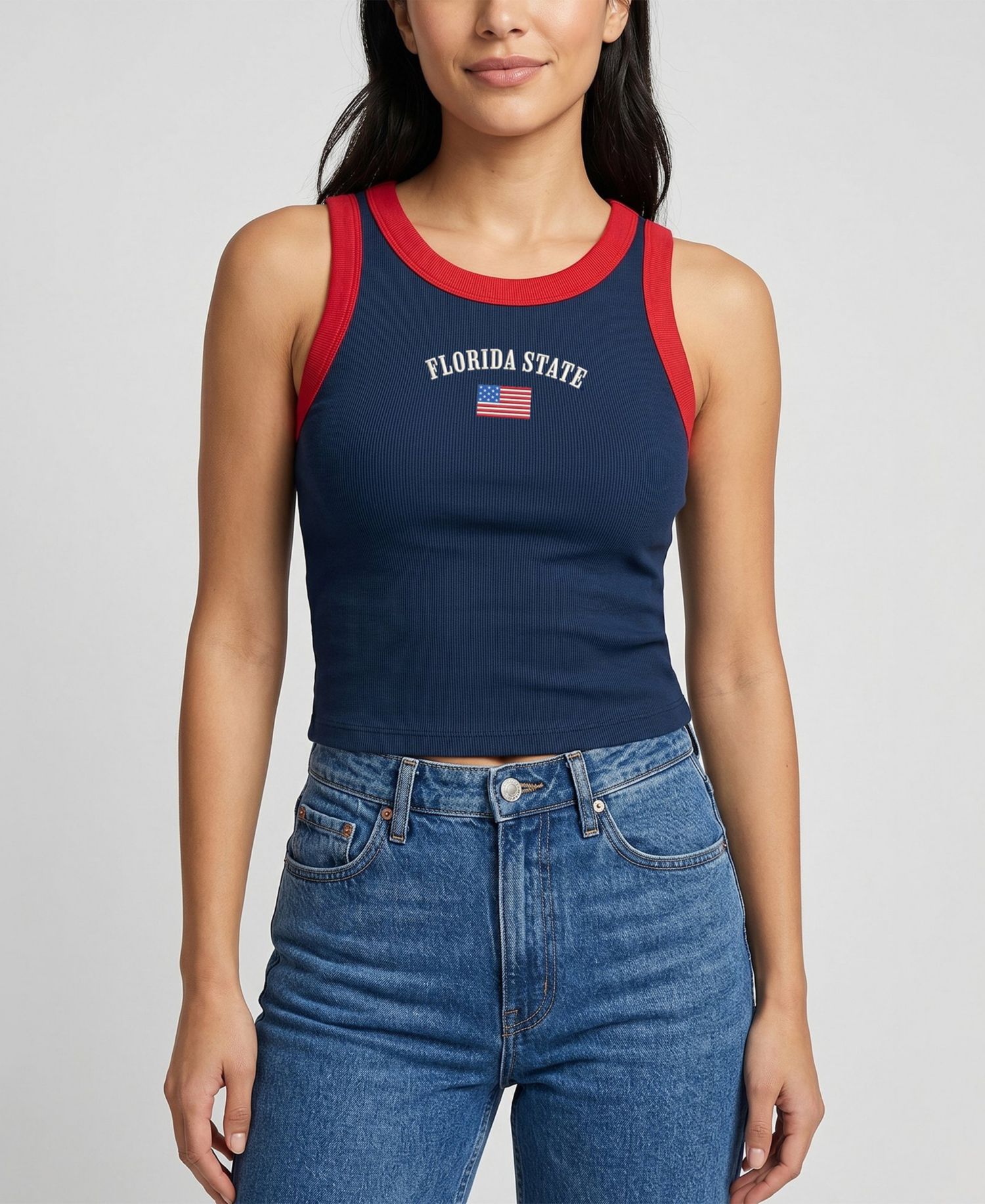 Women's Navy/Red Florida State Seminoles Americana Wordmark Ribbed Tank Top