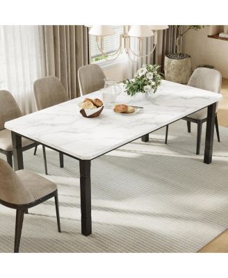 Dining Table for 6-8 People, 71 Inch Rectangular Kitchen Desk with Heavy-Duty Metal Frame, Safe Chamfer Design for Dining Room Home Office