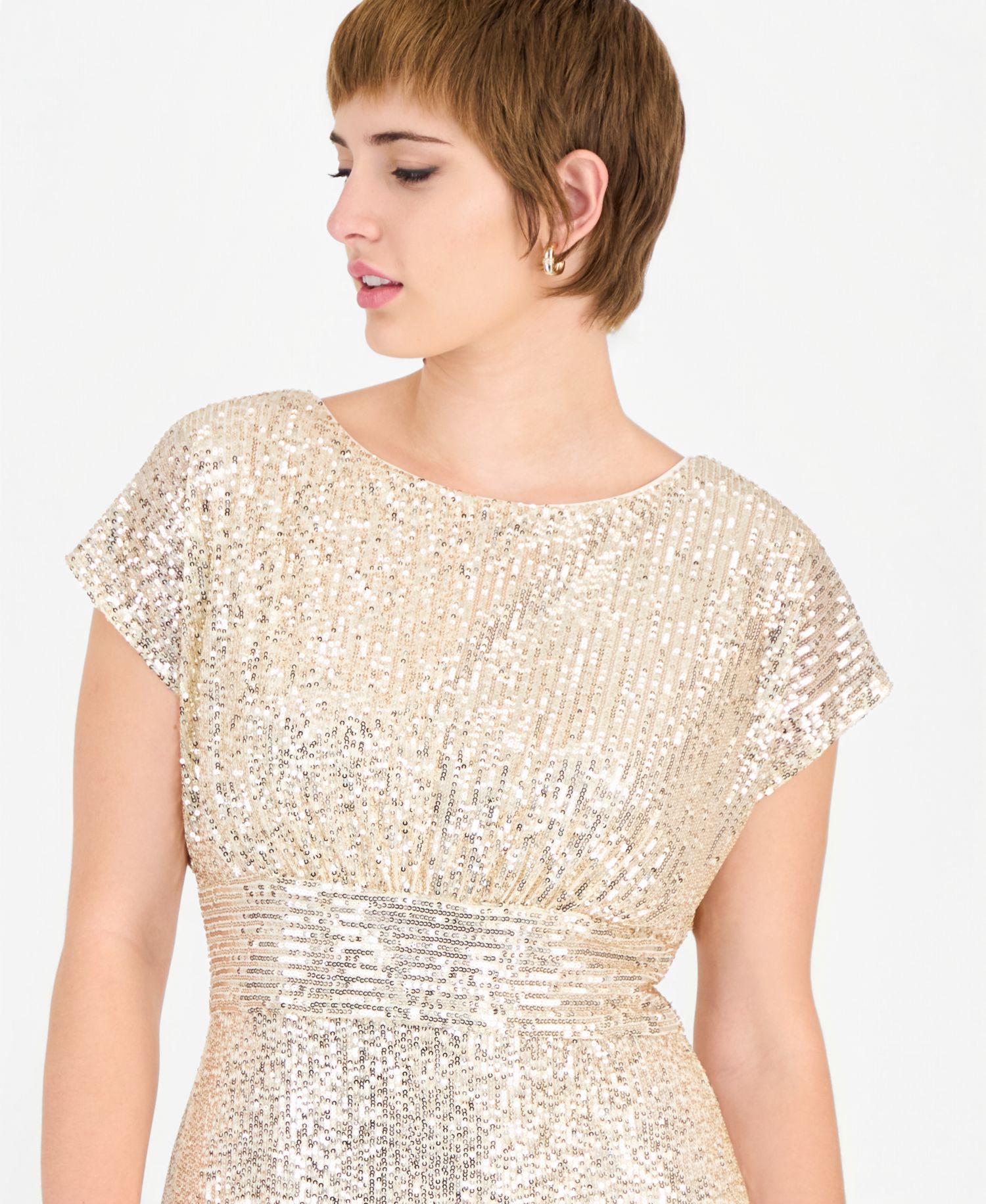 Women's Allover-Sequin Cape-Sleeve Side-Slit Gown