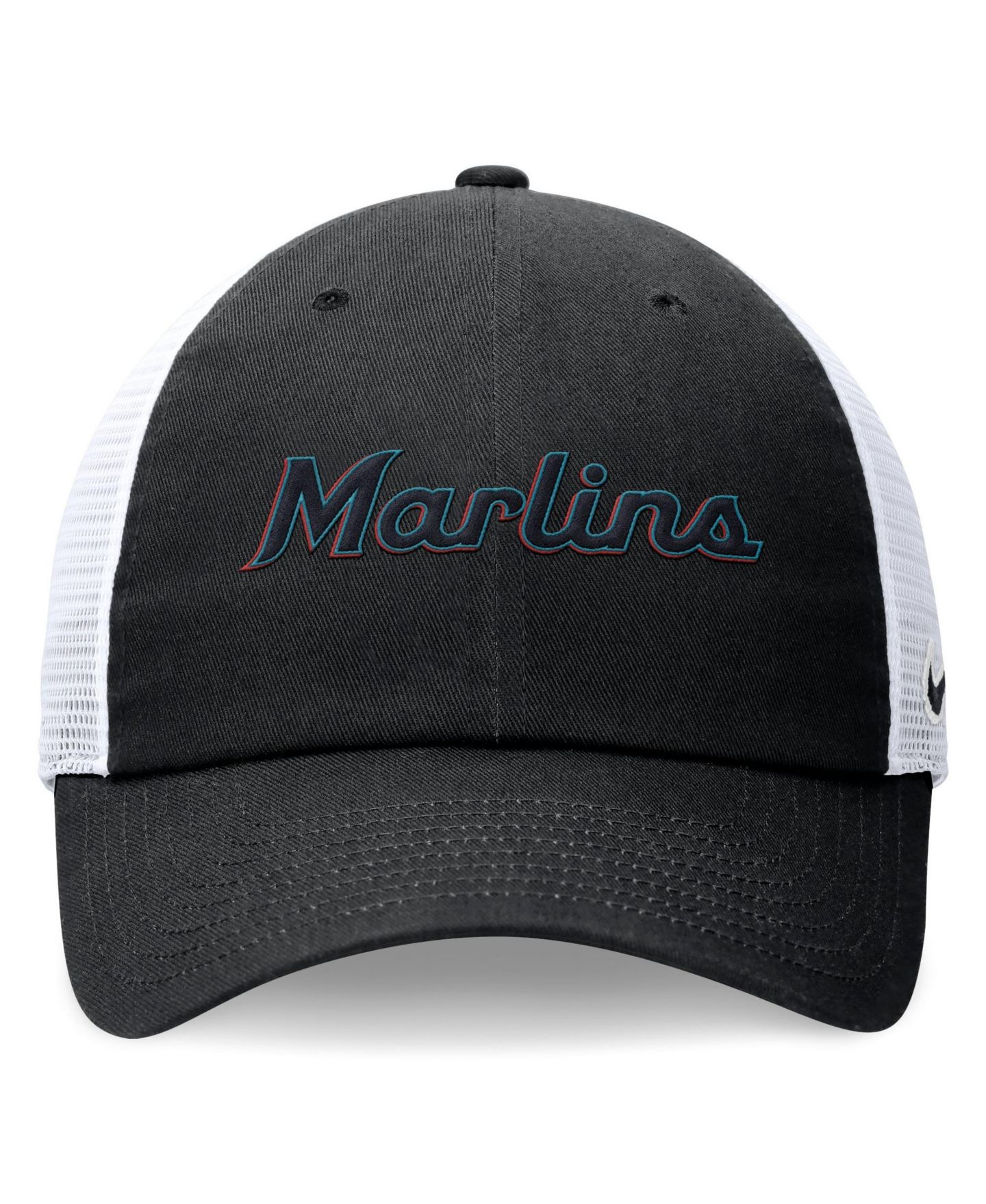 Мужская кепка Nike Black Miami Marlins Wordmark Adjustable Trucker Hat — фото 2
