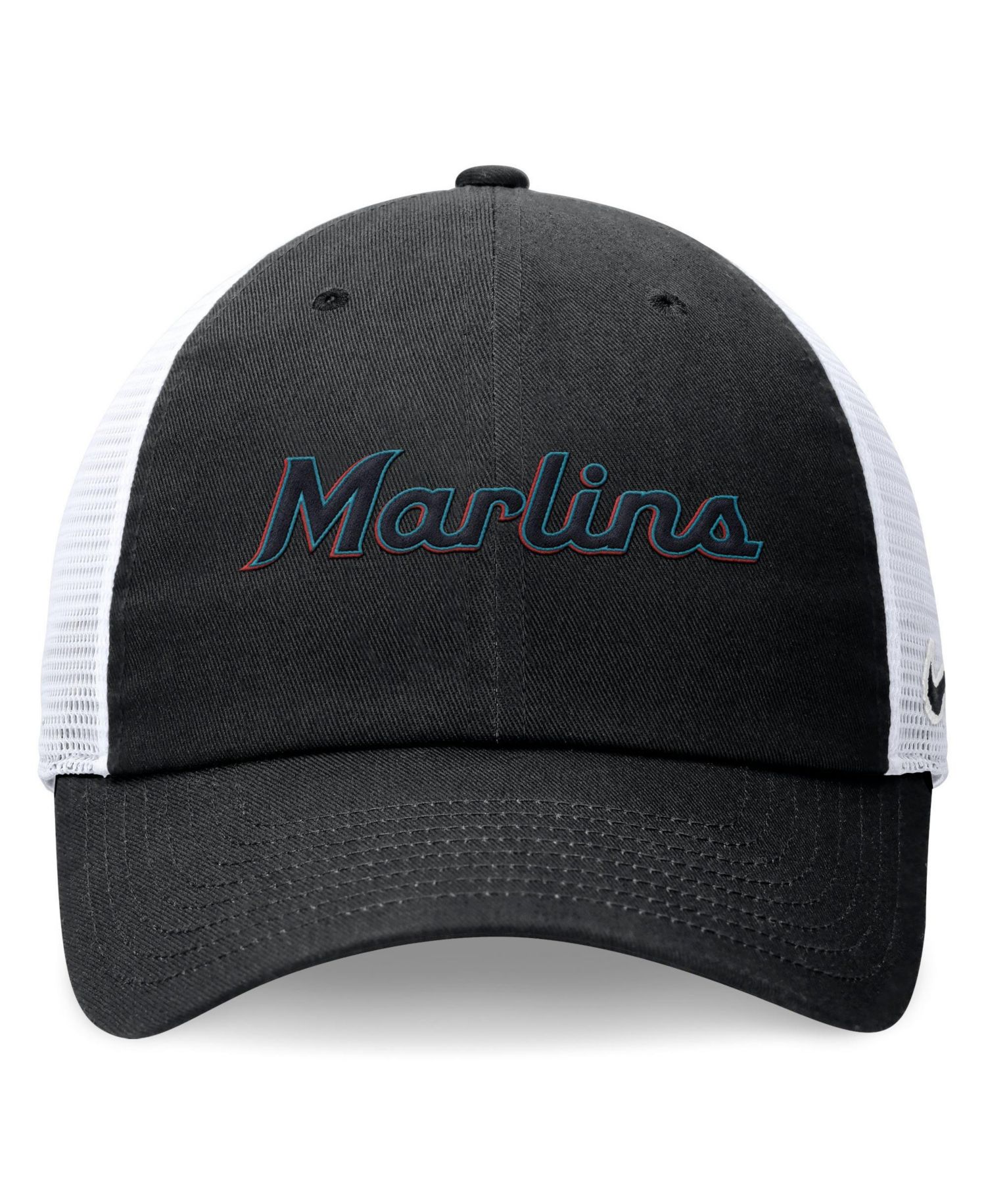 Men's Black Miami Marlins Wordmark Adjustable Trucker Hat