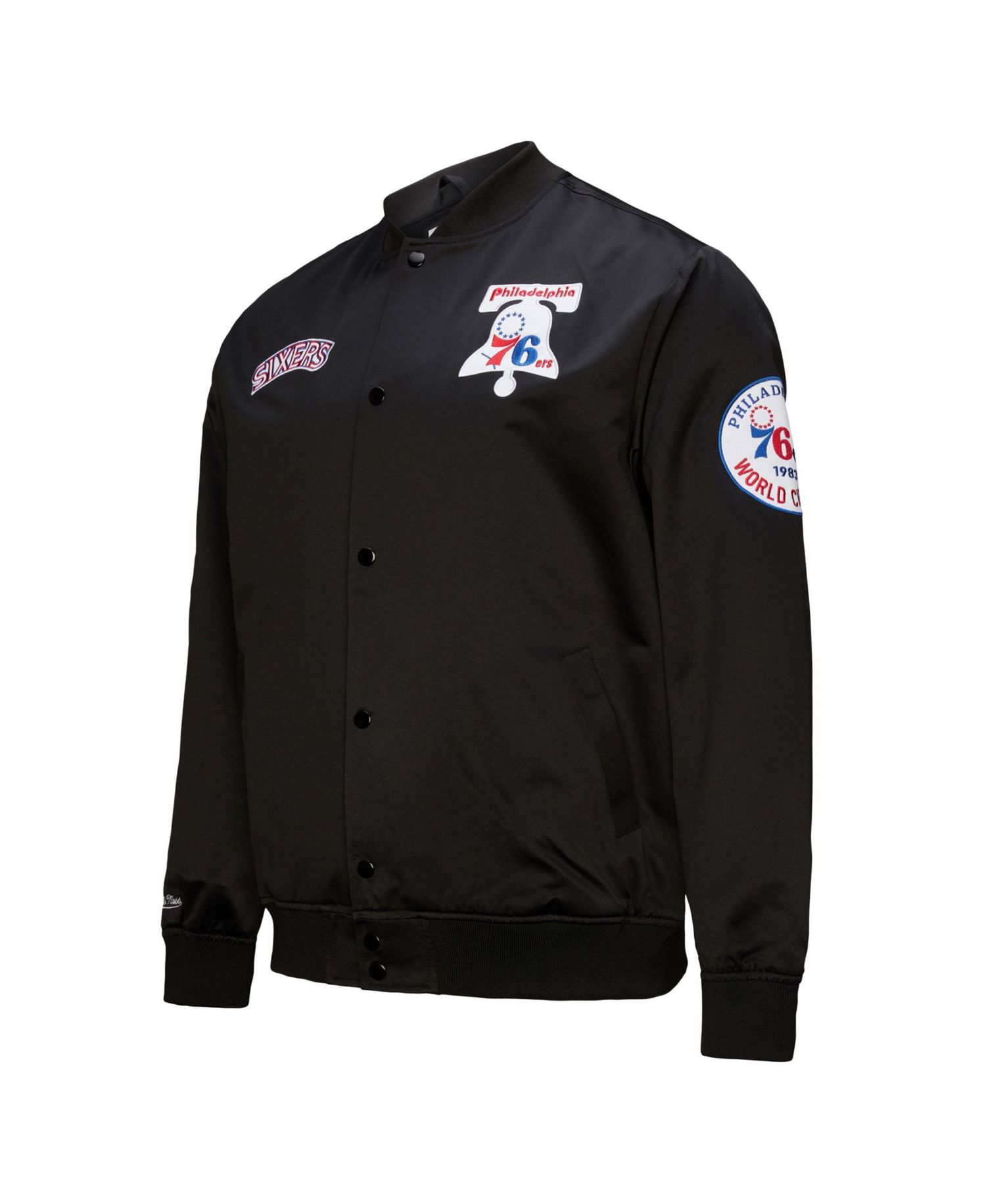 Men's Black Philadelphia 76ers Hardwood Classics Blackout Collection Satin Full-zip Jacket