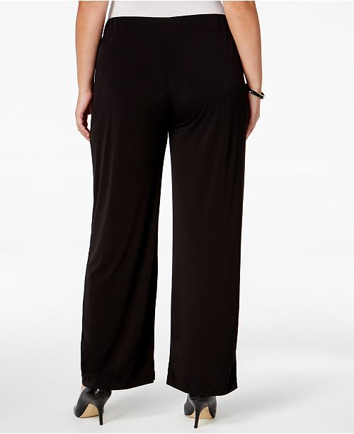 NY Collection Petite Plus Size Pull-On Wide-Leg Pants, Created for Macy ...
