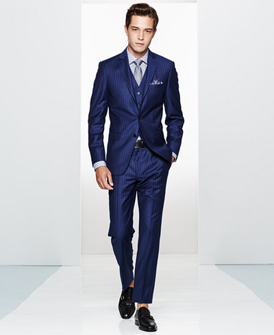 Tallia Blue Pinstripe Vested Slim-Fit Suit