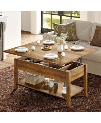 Lift Top Coffee Table with Dual Lift Top Design, Hidden Storage and Open Shelf