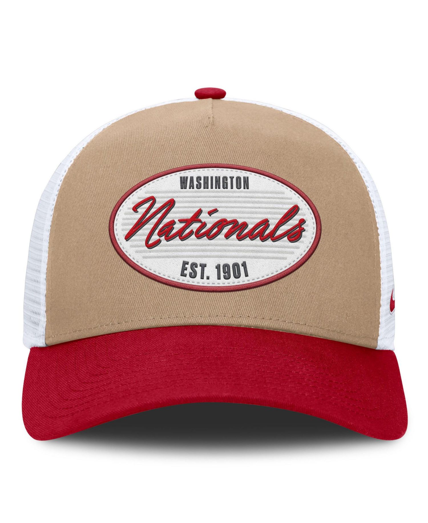 Men's Khaki/Red Washington Nationals Rise A-Frame Trucker Adjustable Hat