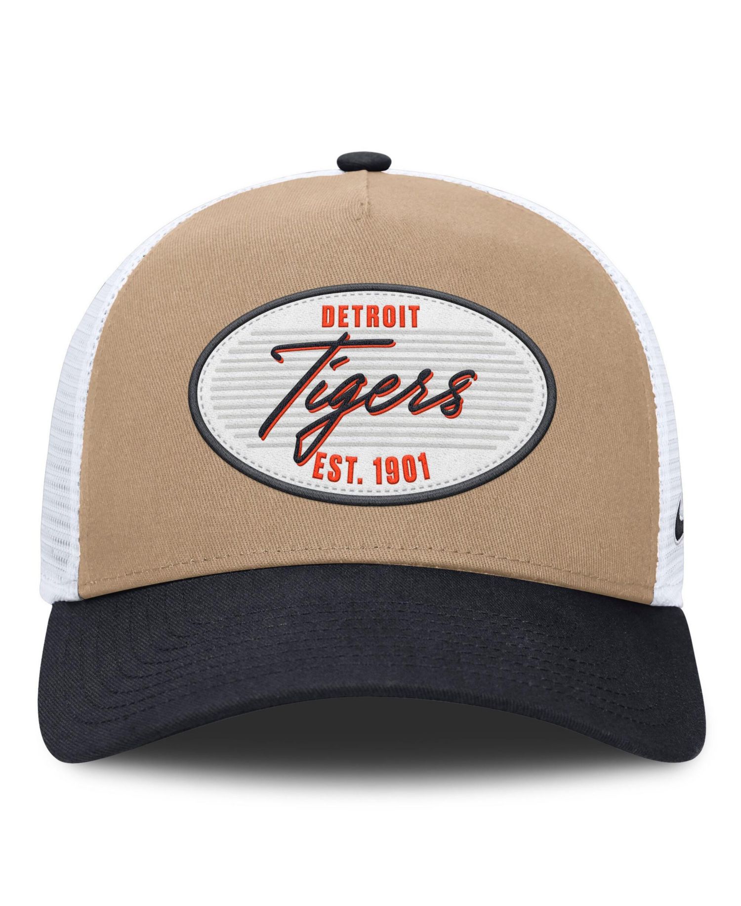 Men's Khaki/Navy Detroit Tigers Rise A-Frame Trucker Adjustable Hat