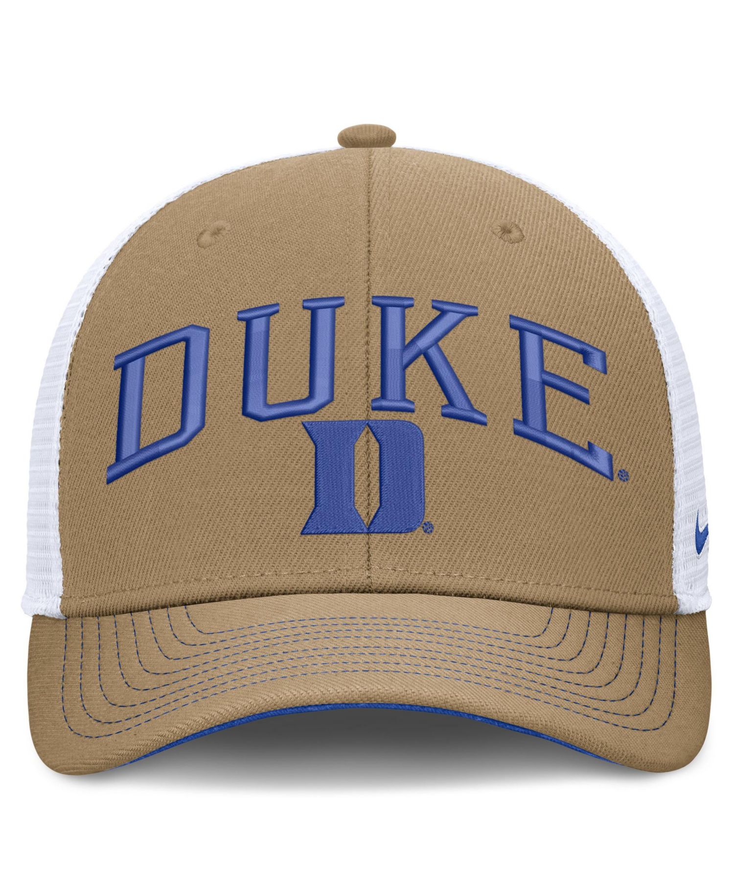 Men's and Women's Beige/Royal Duke Blue Devils Primetime Arched Trucker Adjustable Hat
