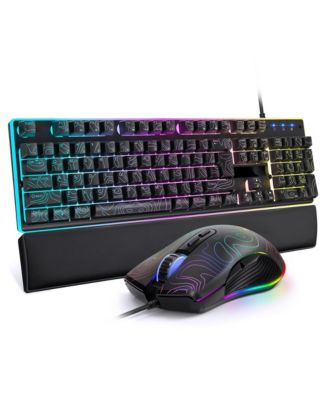 Wired Gaming Keyboard Mouse Combo RGB Backlit 7200 Dpi Anti Ghosting Soft Wrist Rest