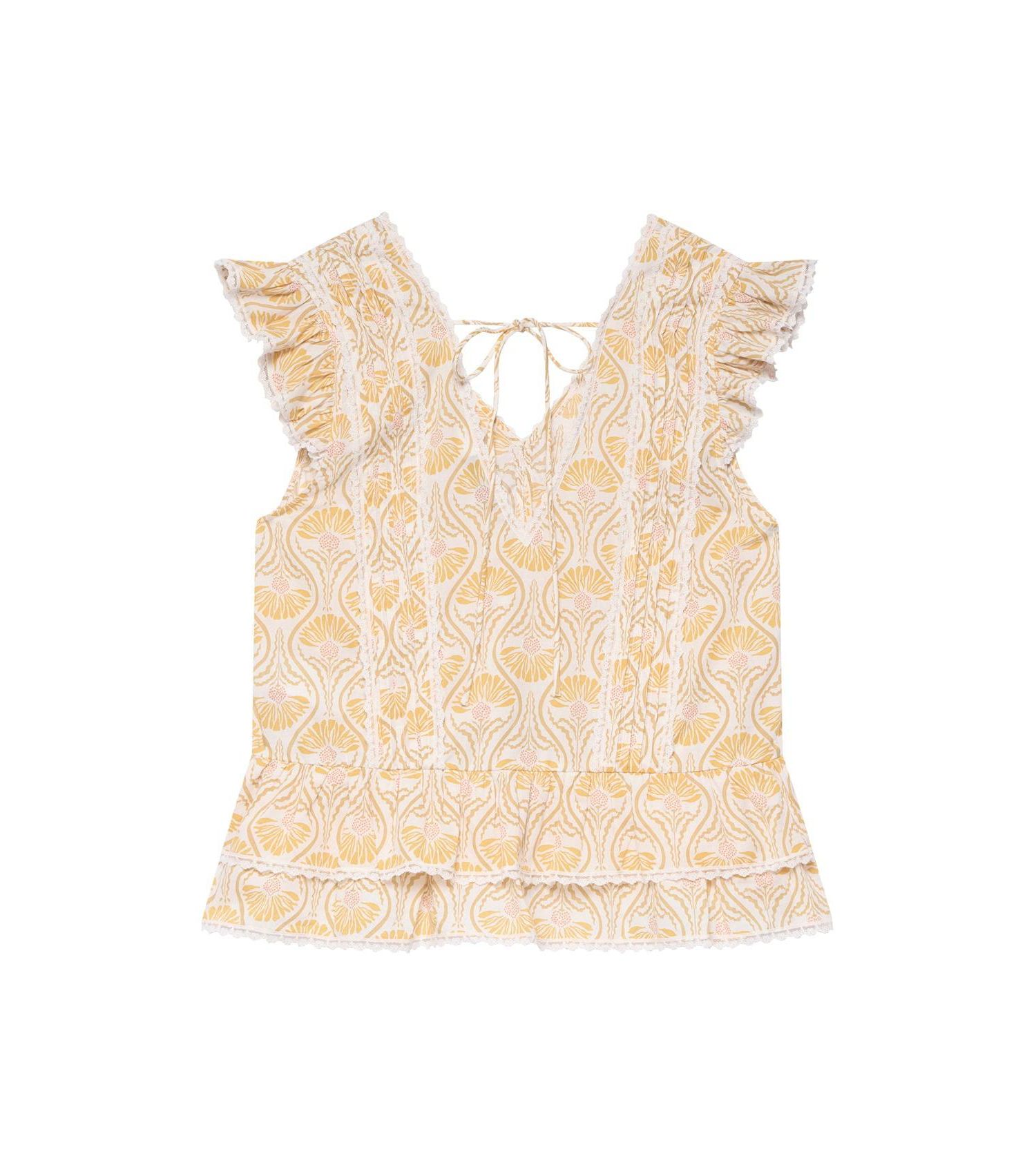 Women's Floral-Print V-Neck Peplum Cotton Top