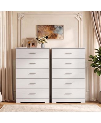 2 Set of 5 Drawer Dresser for Bedroom, 47" Tall Chest of Drawers, Modern Dresser with Metal Handles, Modern Storage Organizer for Bedroom, Entryway
