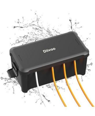 Medium IPX4 Weatherproof Extension Cord Box with 4 Cable Entry Ports for Outdoor Connections, Black