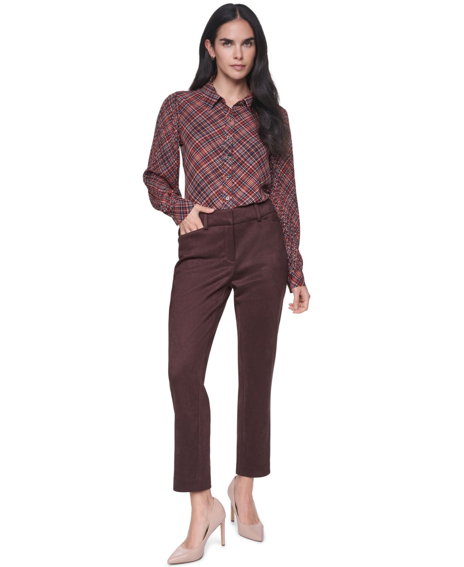 Women's Mid-Rise Straight Faux Suede Pants