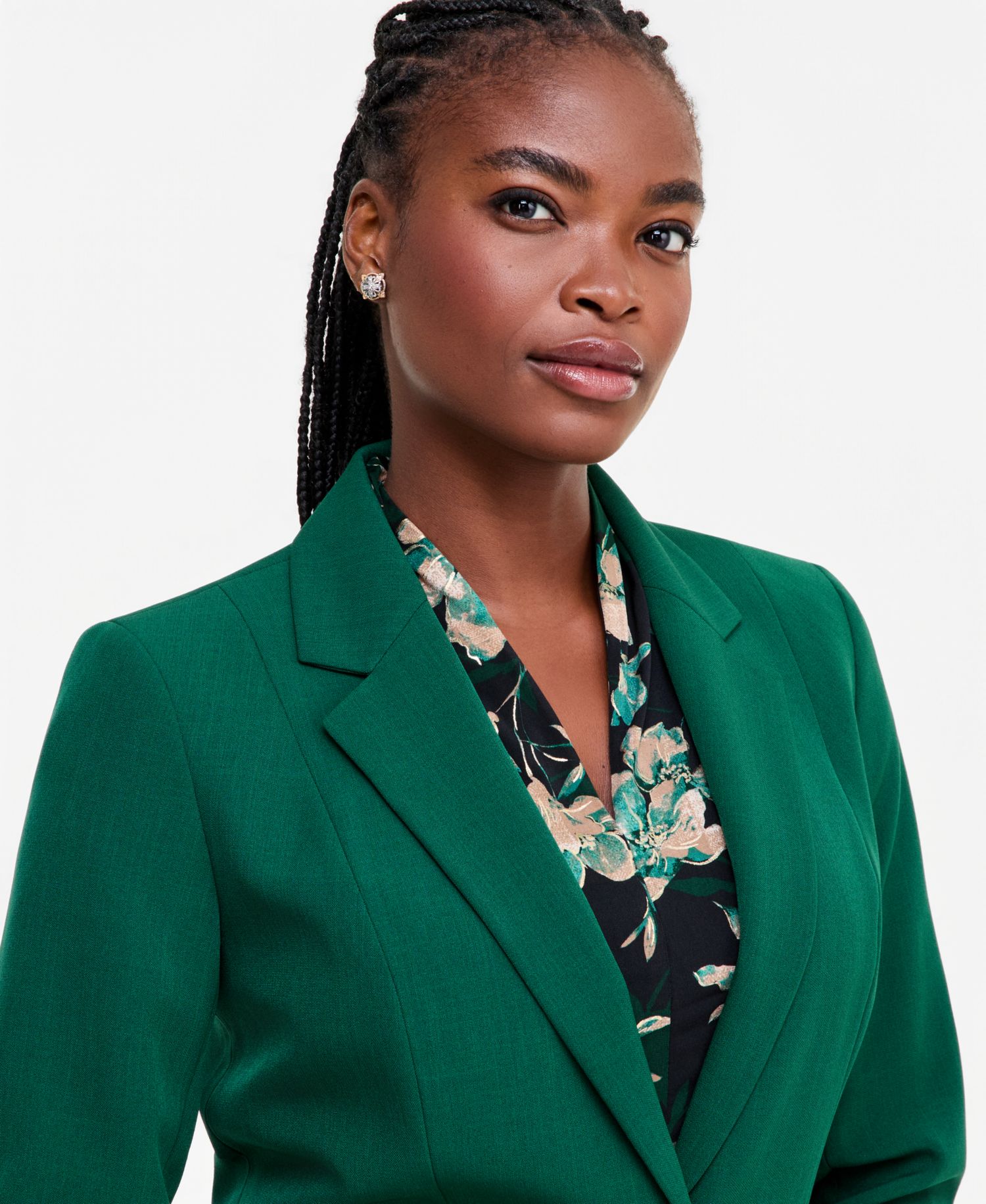 Women's Long Sleeve Stretch Crepe Seamed Waist 1-Button Blazer