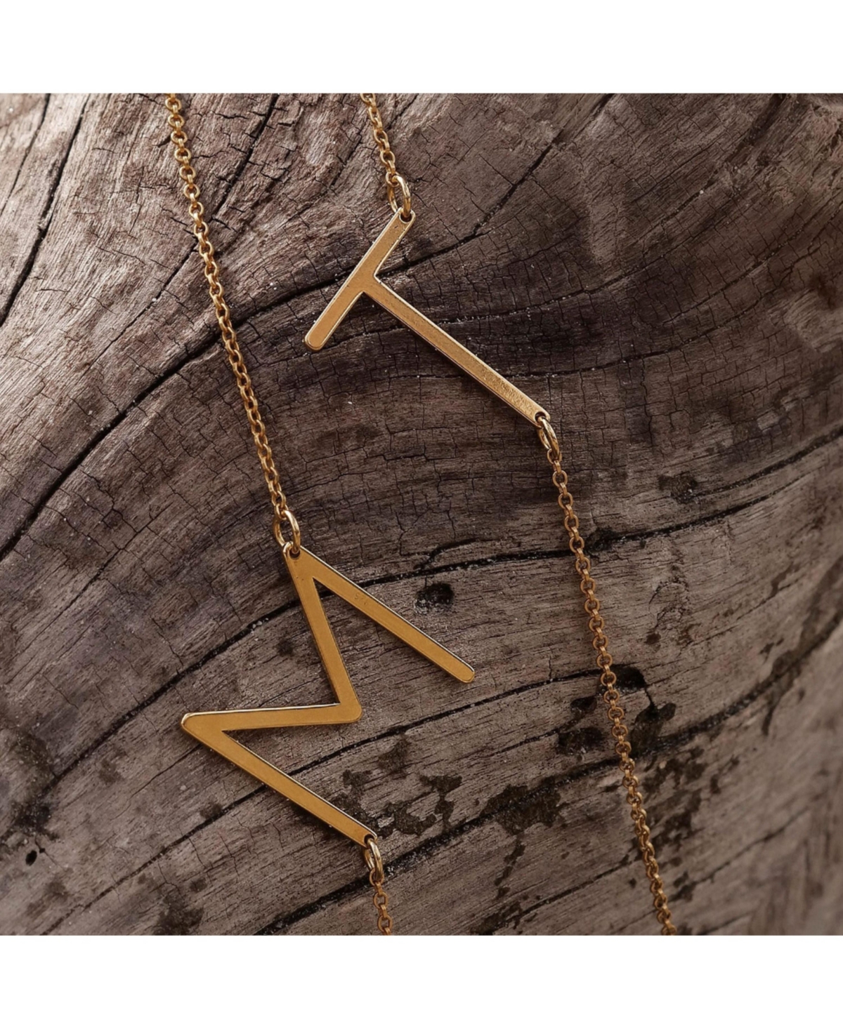 Oak & Luna Sideways Initial Necklace Gold Plated Sterling Silver