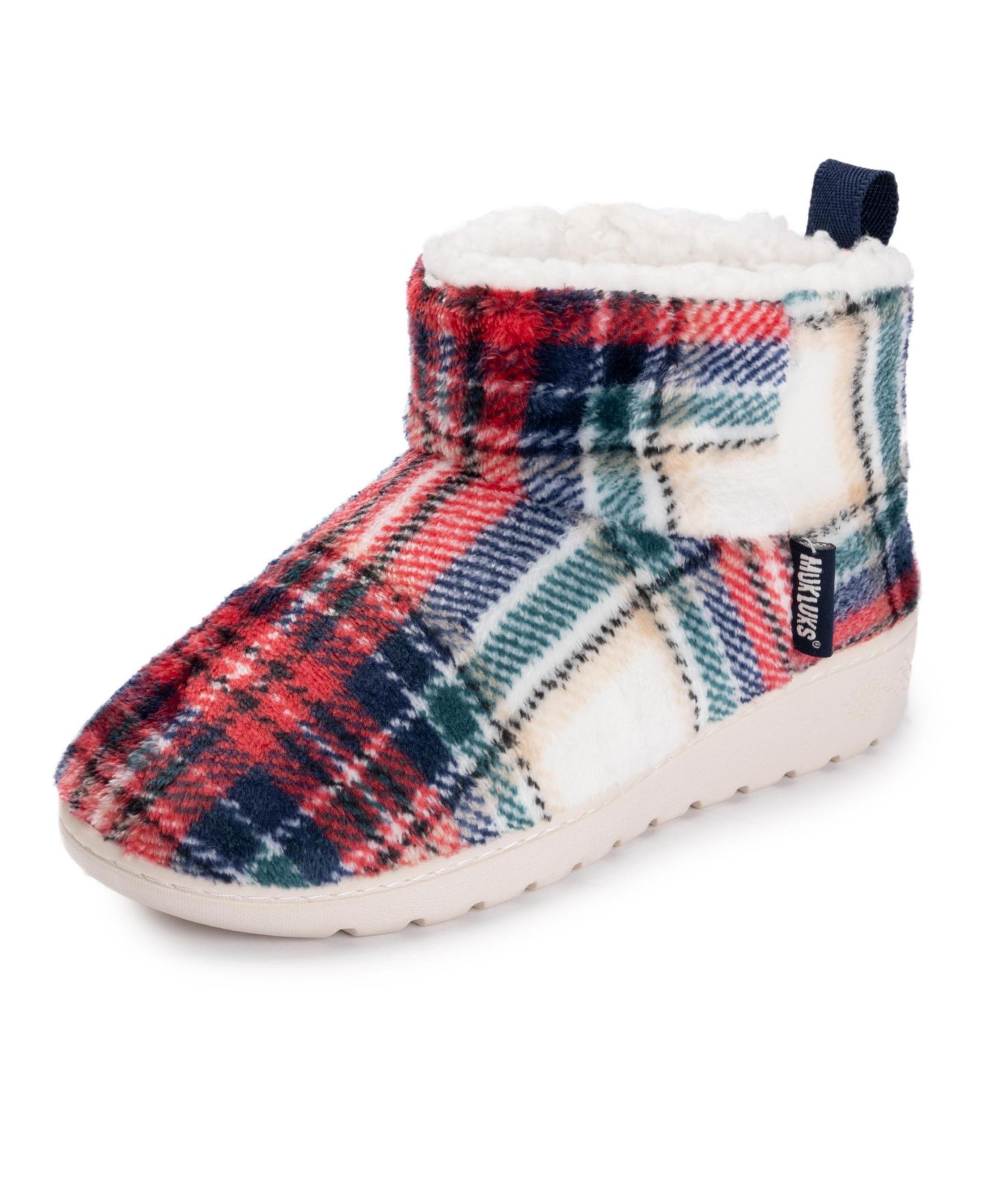 Женские тапочки MUK LUKS Avery Ann Bootie Contour Slippers, цвет: Слоновая кость клетчатый — фото 2