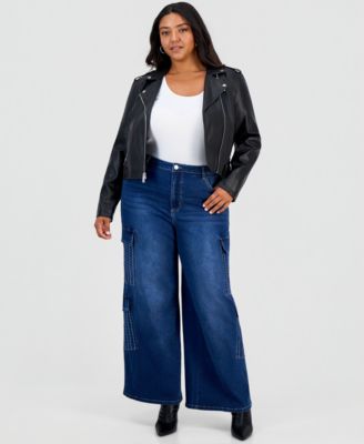 Plus Size Ultra '90s High-Rise Rhinestone-Pinstripe Wide-Leg Denim Pants