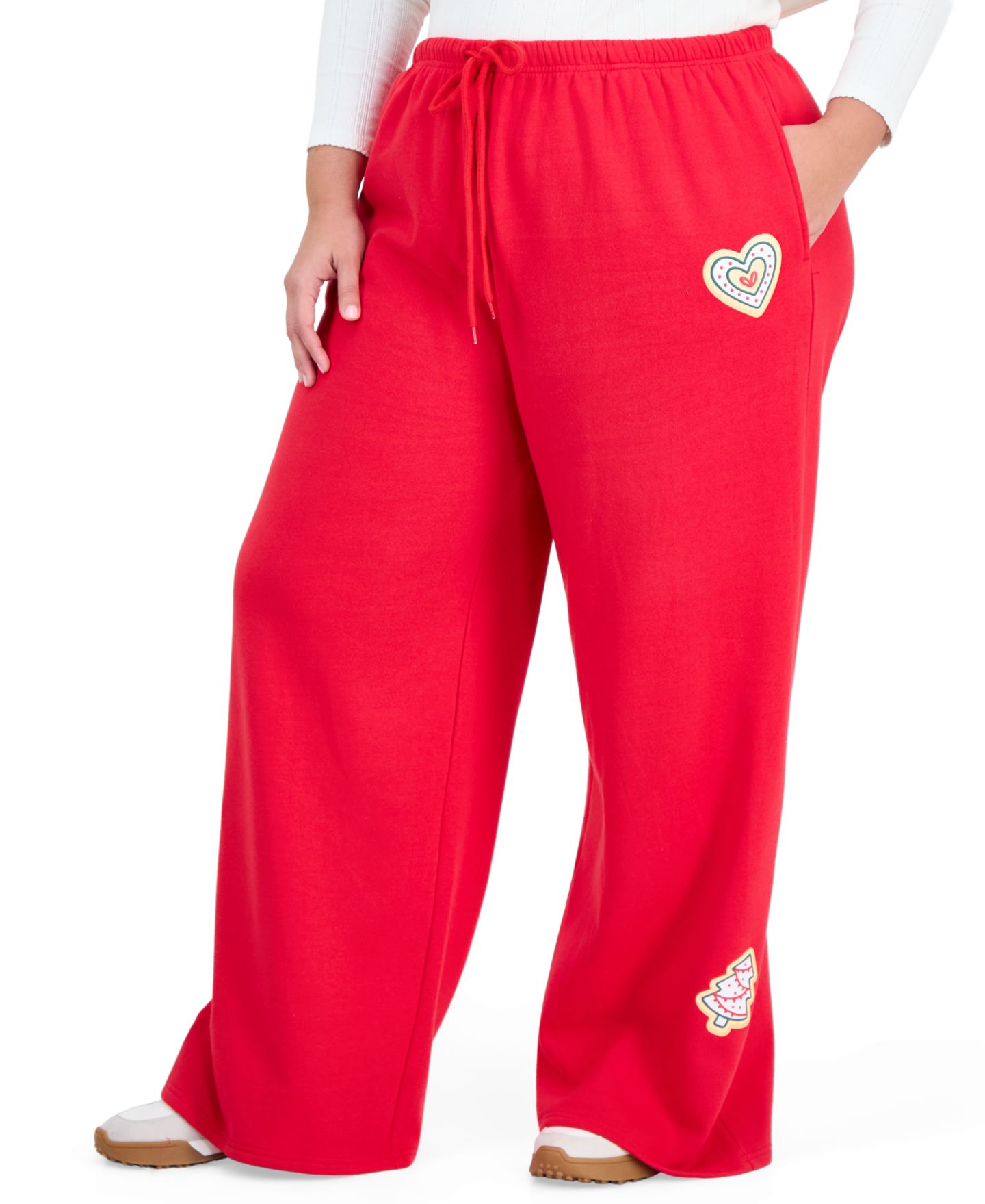 Женские брюки Rebel Veil Plus Size Xmas Cookies Holiday Wide-Leg Fleece Sweatpants, цвет: Красный — фото 4