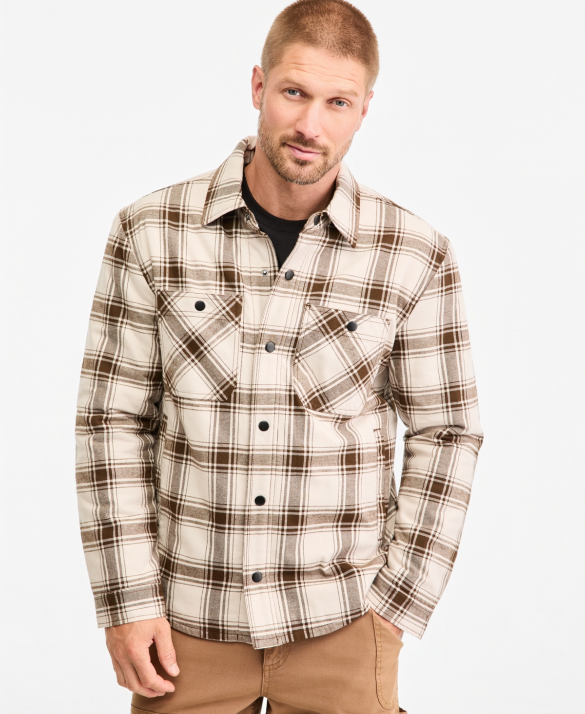 Sun + Stone Men's Park Plaid Long-Sleeve Shacket, Macy's Exclusive