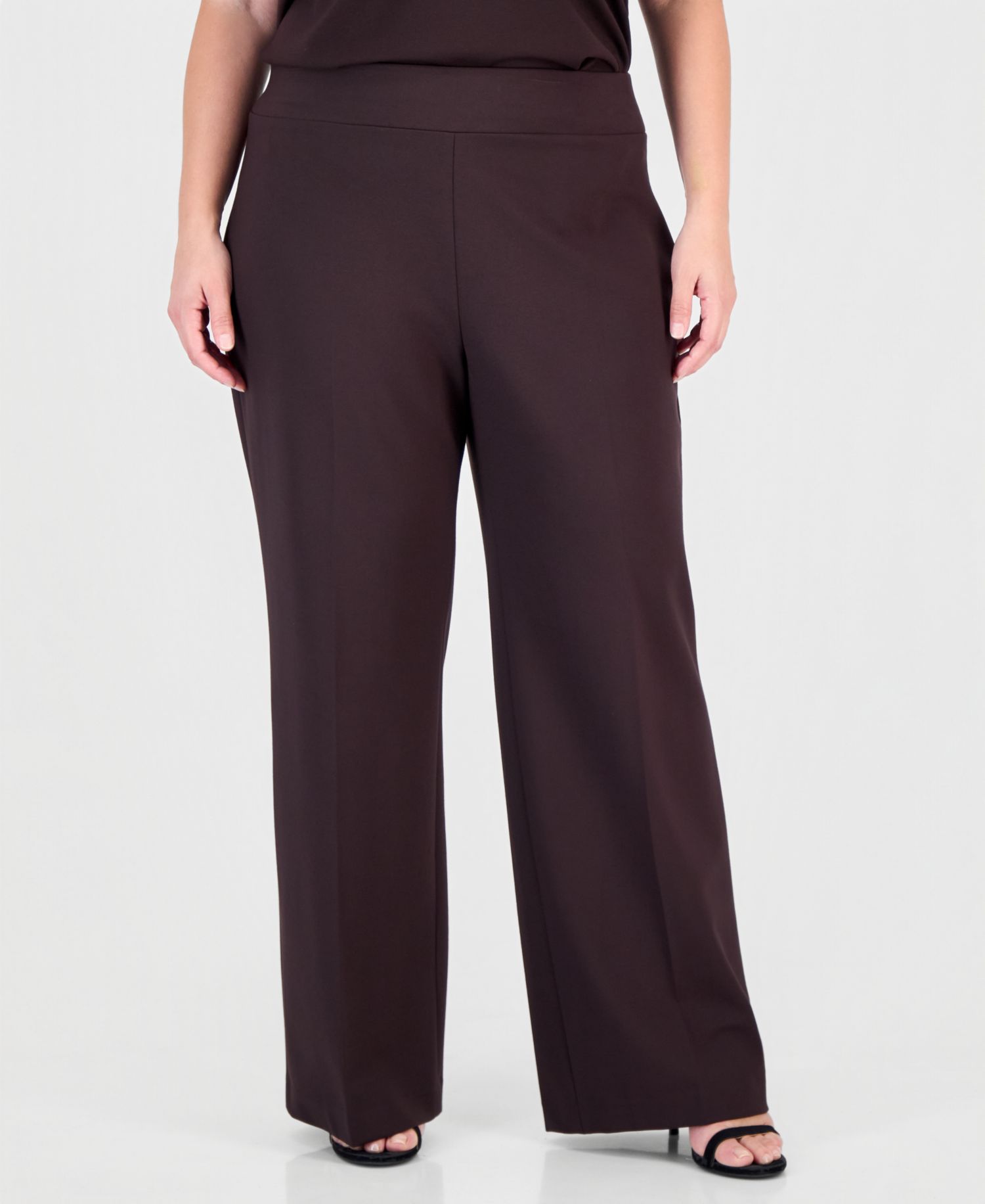 Plus Size High-Waist Pull-On Wide-Leg Pants