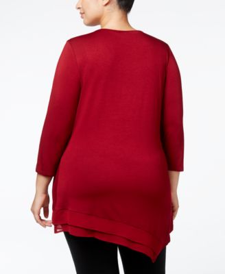 Belldini Plus Size Rhinestone-Trimmed Chiffon-Inset Tunic