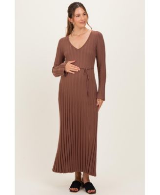 Women's Brown Ribbed Knit Maxi Dress