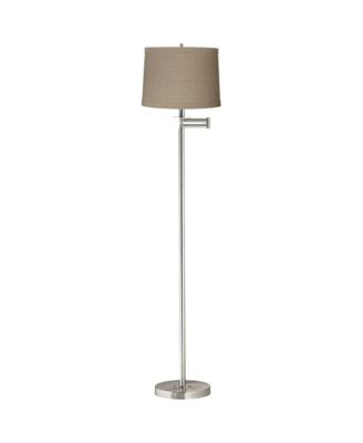 Modern Floor Lamp Swing Arm 60.5" Tall Brushed Nickel Natural Linen Drum Shade for Living Room Reading Bedroom Office