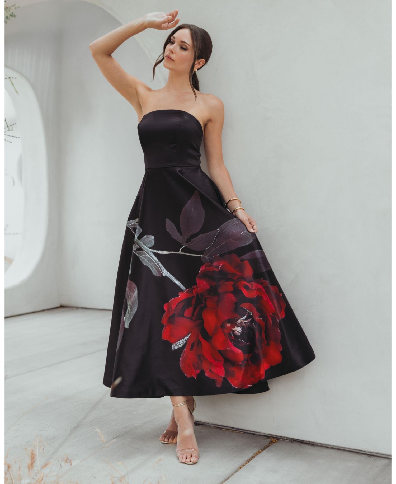Petite Ieena Strapless A-Line Floral-Print Midi Dress