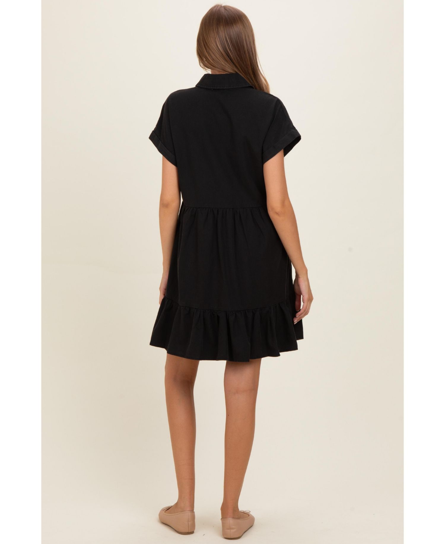 Maternity Clay Empire Waist Ruffled Hem Short-Sleeve Mini Dress