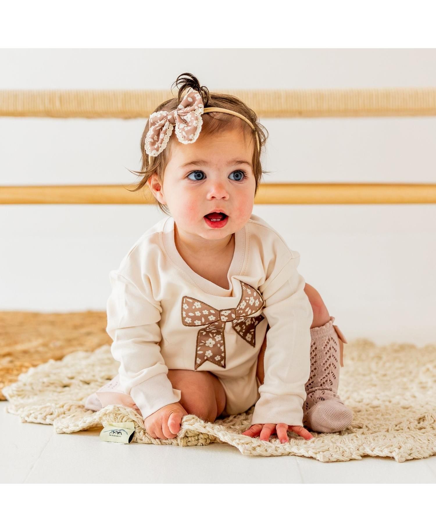 Baby Girls Floral Bow Patch Long Sleeve Romper