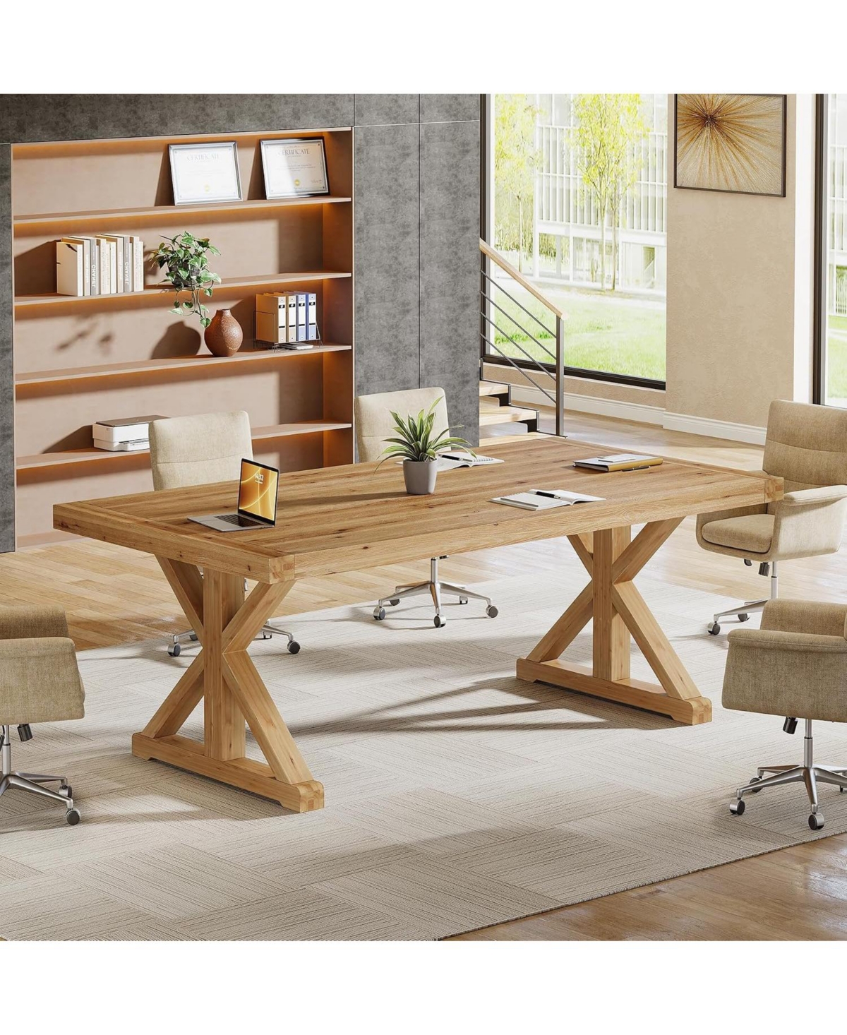 Tribesigns Solid Wood Executive Desk,63-Inch Home Office Computer Desk
