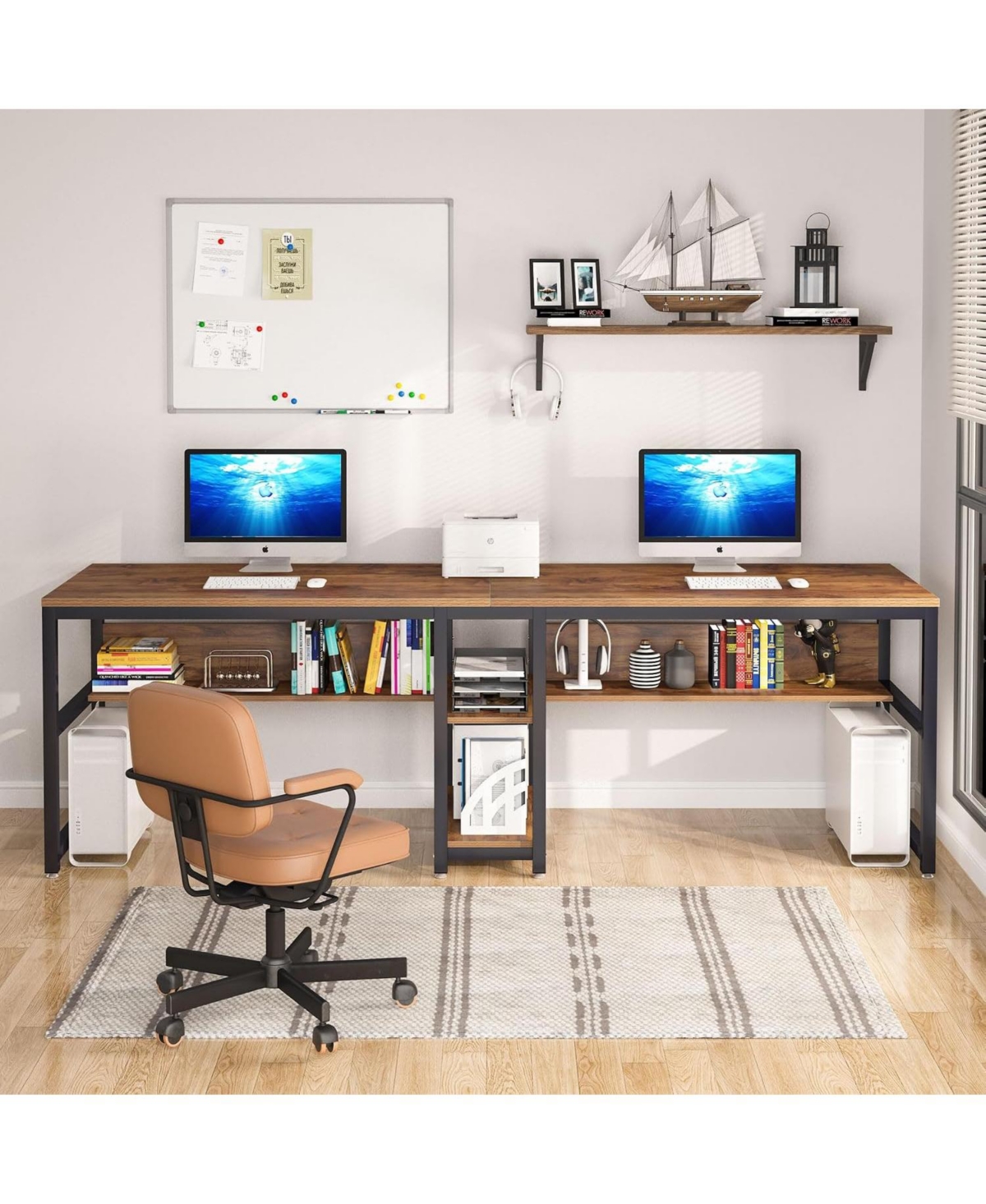 Tribesigns 78.7" Two Person Desk with Bookshelf