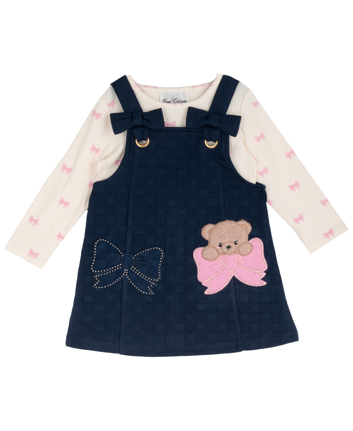 Rare Editions Toddler Girls' 2T-4T Bow Print Jumper and Long-Sleeve Top, 2-Piece Set