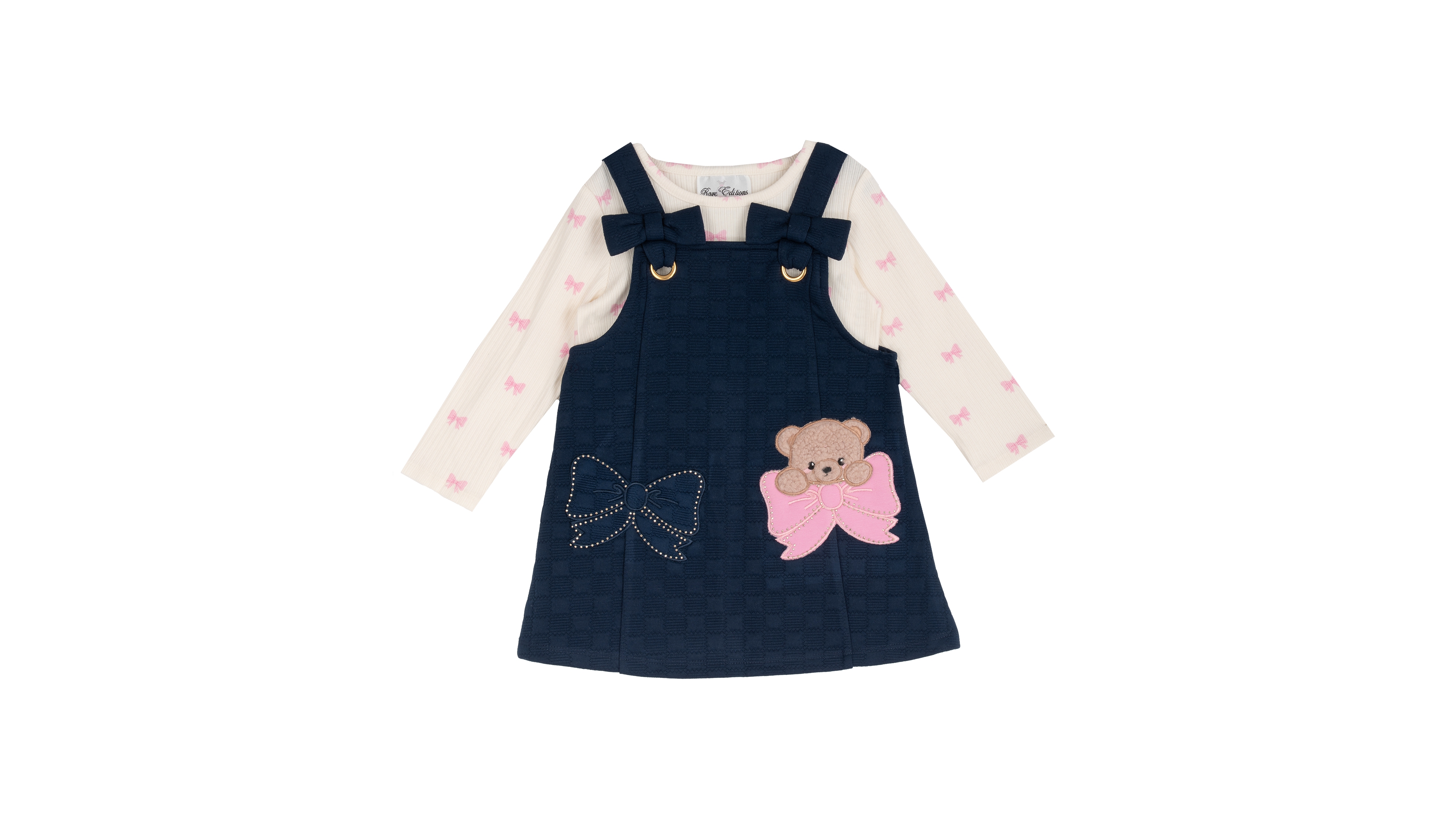 Rare Editions Toddler Girls' 2T-4T Bow Print Jumper and Long-Sleeve Top, 2-Piece Set