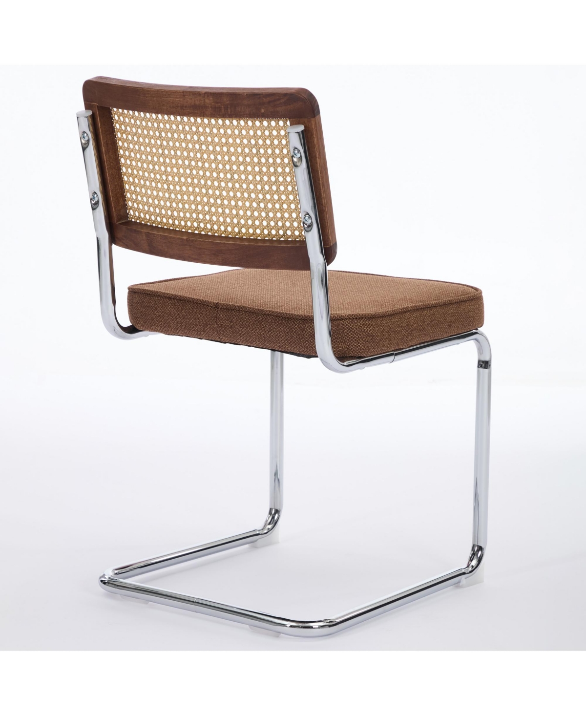 Flynama Set of 2 Cane Back Linen Upholstered Chrome Steel Pipe Base Cantilever Dining Chairs