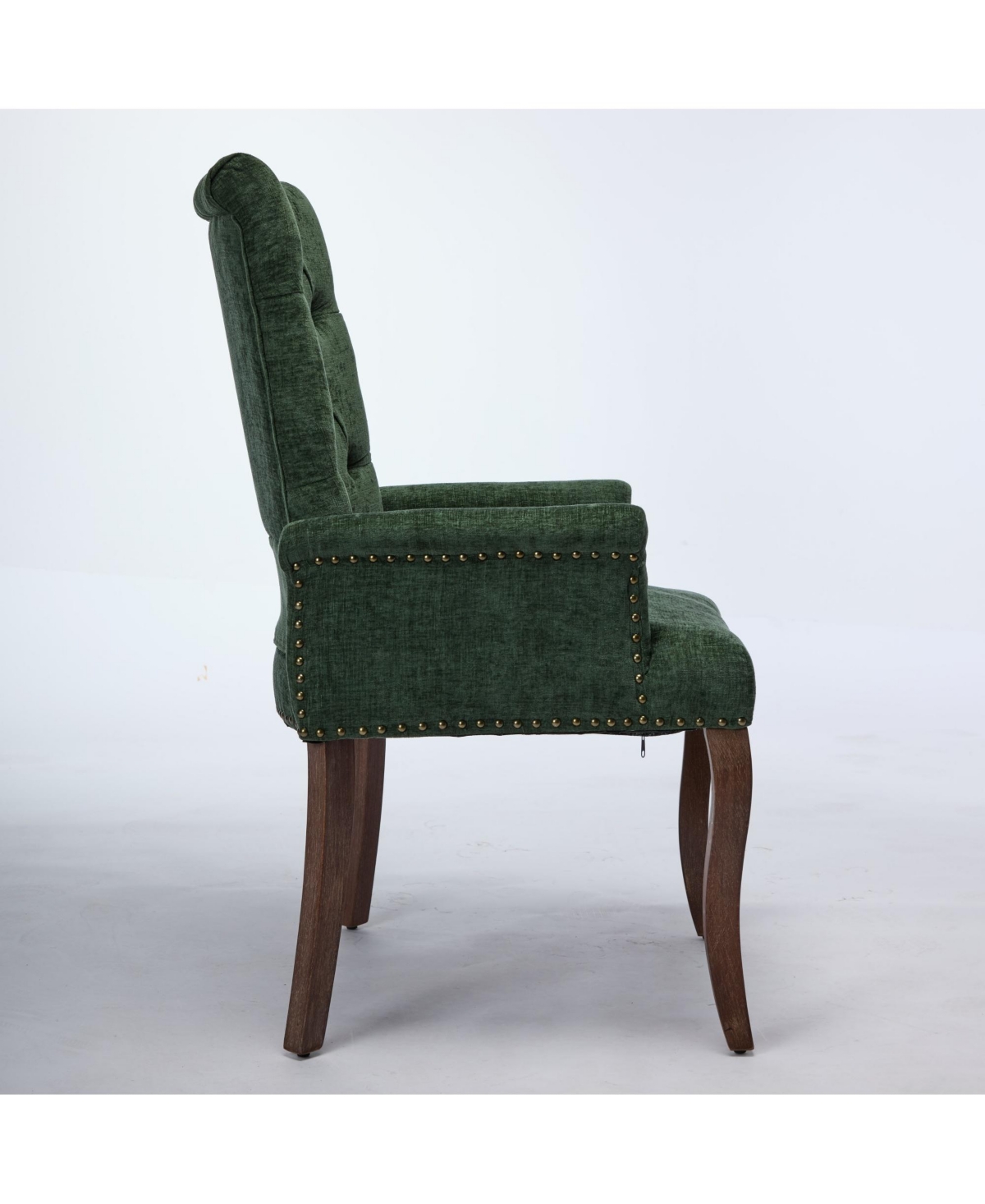 Flynama Single Chenille Tufted Arm Dining Chair, Curved Hand Sanded Solid Wood Legs 300lbs Capacity