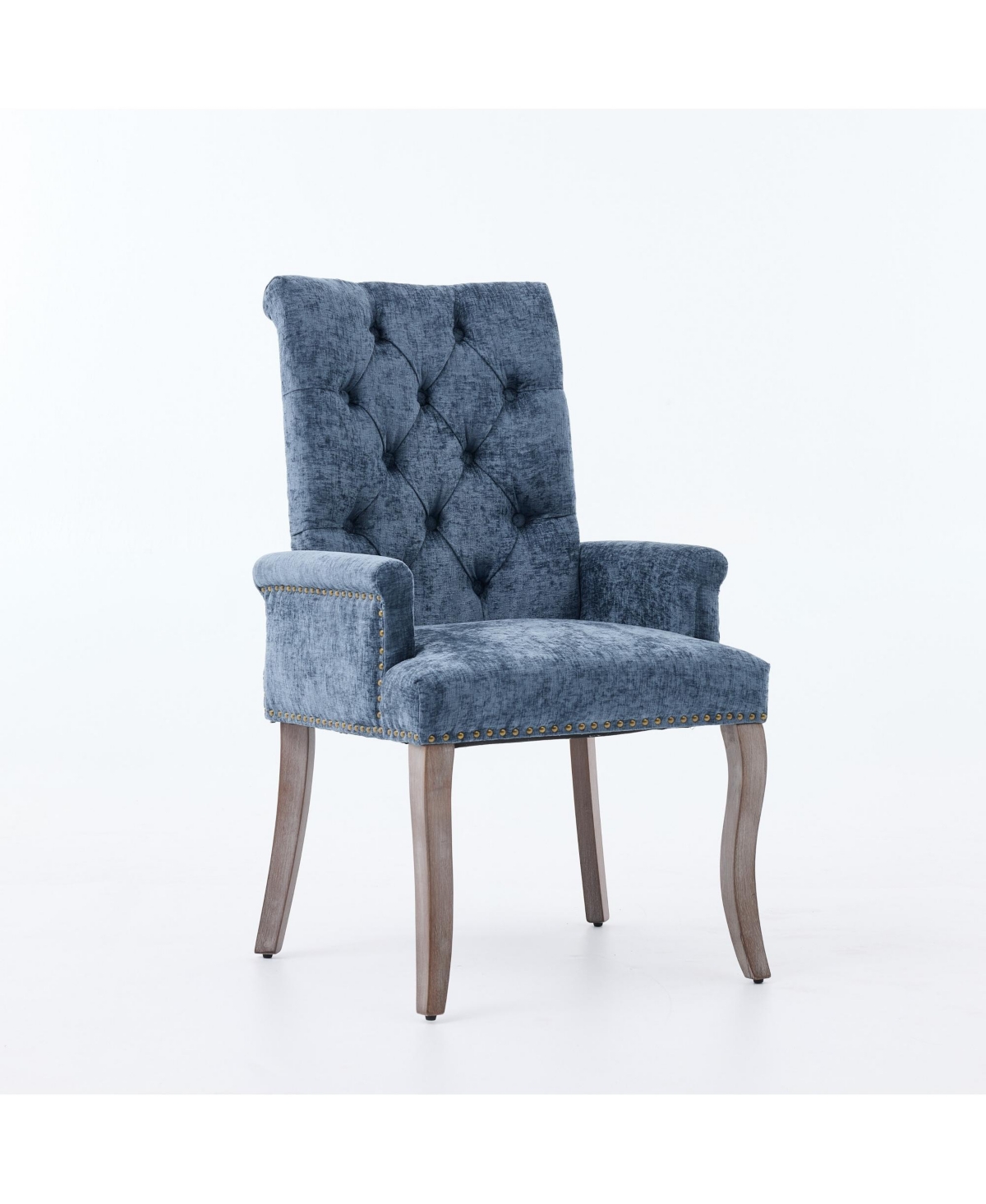 Flynama Single Pack Chenille Upholstered Tufted Solid Wood Leg Arm Dining Chair