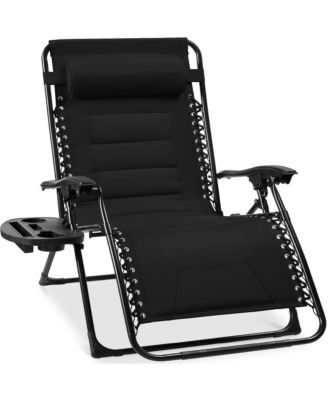 Oversized Padded Zero Gravity Chair, Folding Outdoor Patio Recliner with Side Tray