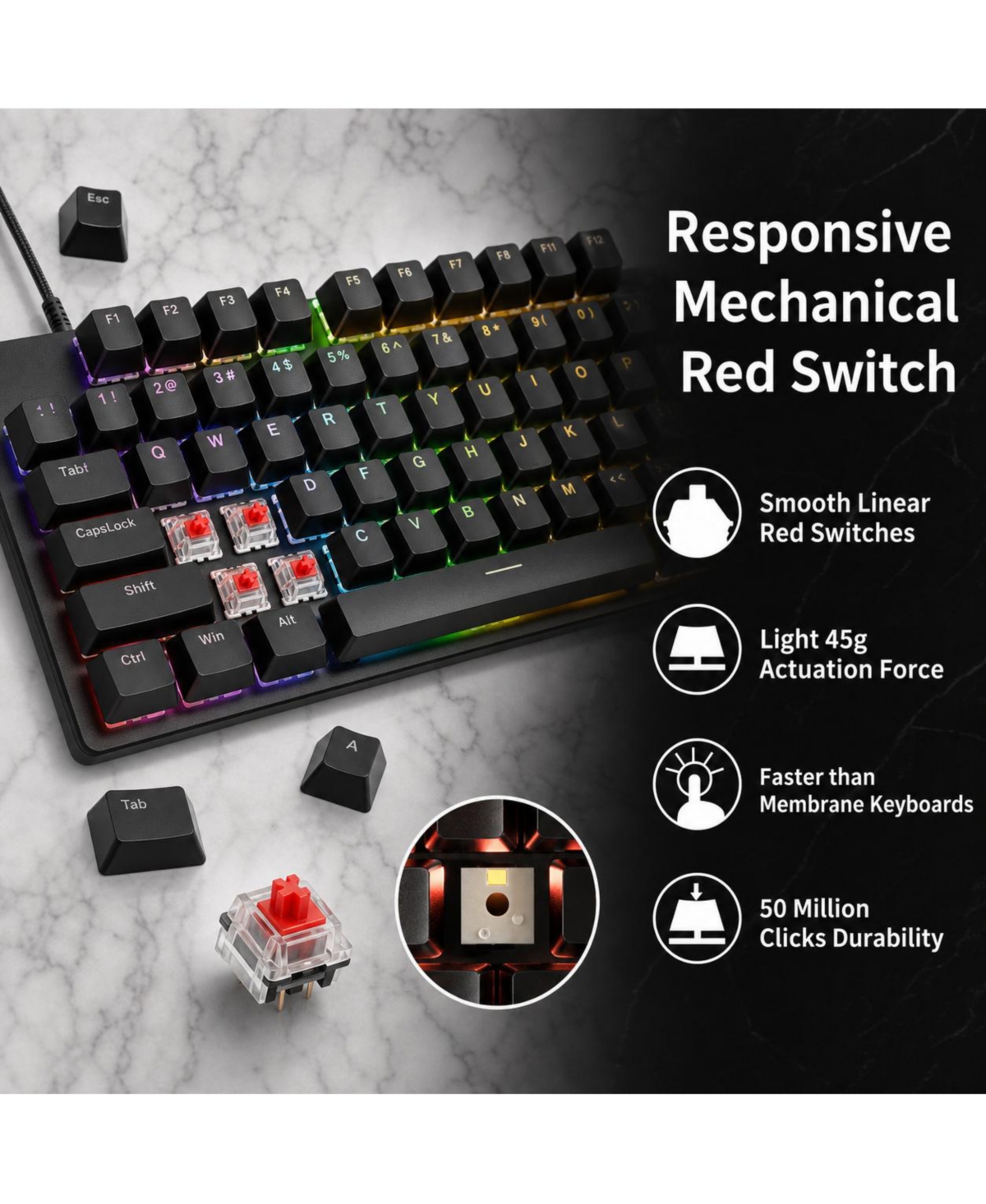 Lofree Wired Mechanical Gaming Keyboard Linear Red Switches Rgb Backlit