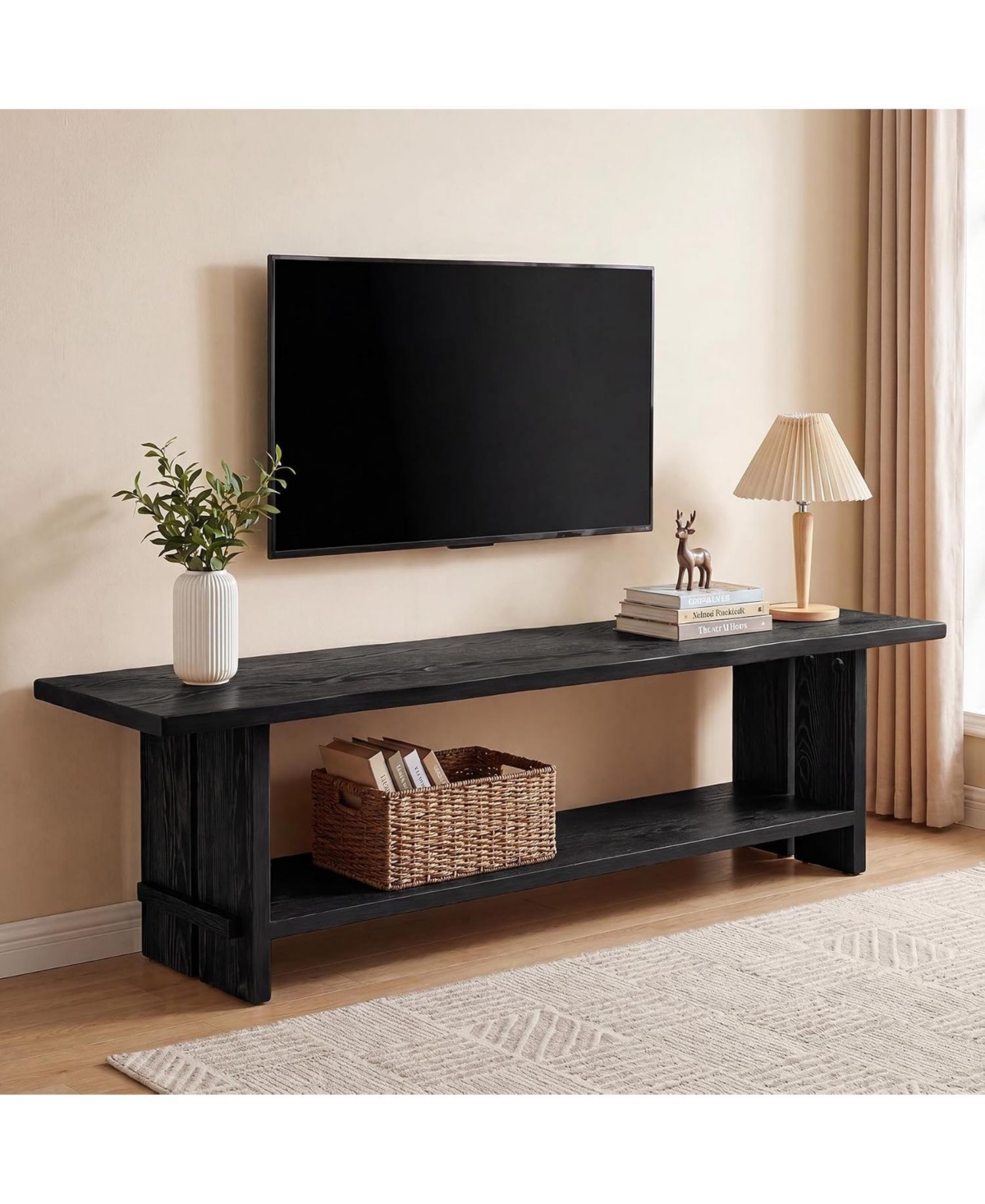 Tribesigns Solid Wood Tv Stand for 55/75/85-Inch Tv, Farmhouse