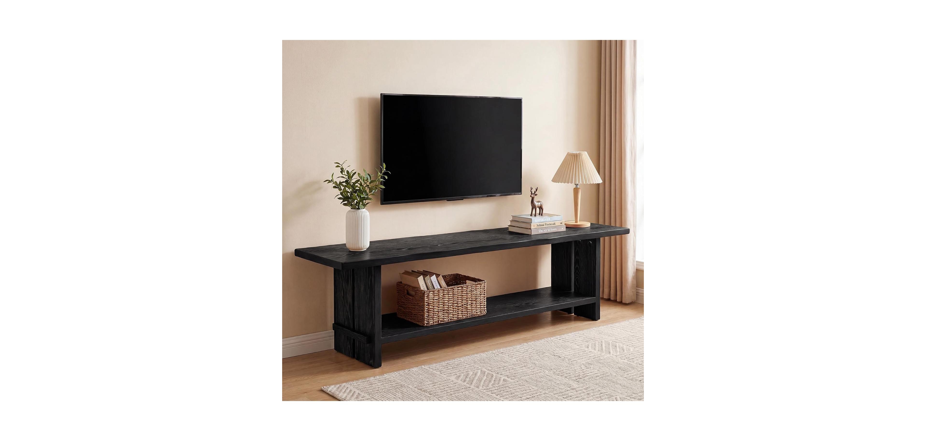 Tribesigns Solid Wood Tv Stand for 55/75/85-Inch Tv, Farmhouse