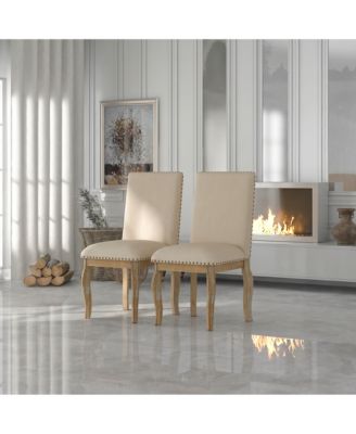 Set of 2 Upholstered Dining Chairs with Rubber Wood Frame, Fabric Seat, Nailhead Detail