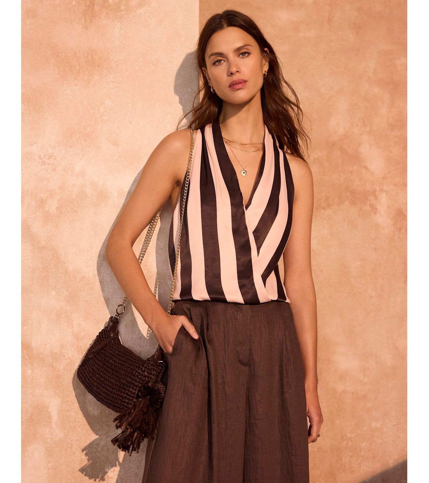 Women's Striped Halter Wrap Top